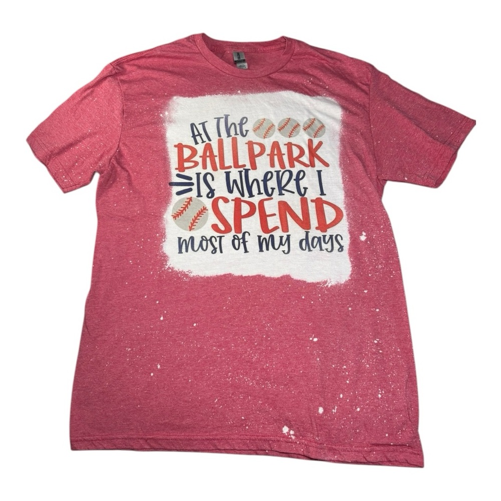 Men’s Red Bleach Style At The Ballpark Baseball Graphic Tee Size Large